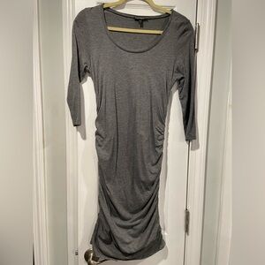 Express Size S Gray Scoop Neck 3/4 Sleeve Ruched Side Soft Jersey Midi Dress